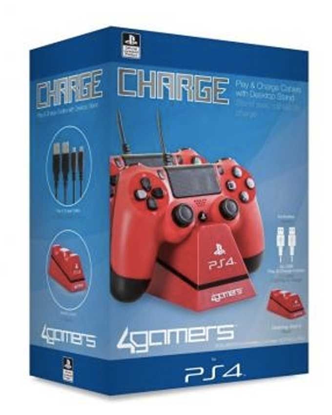 4Gamers Dual Controller Charging Stand with 2x USB Charging Cables PS4